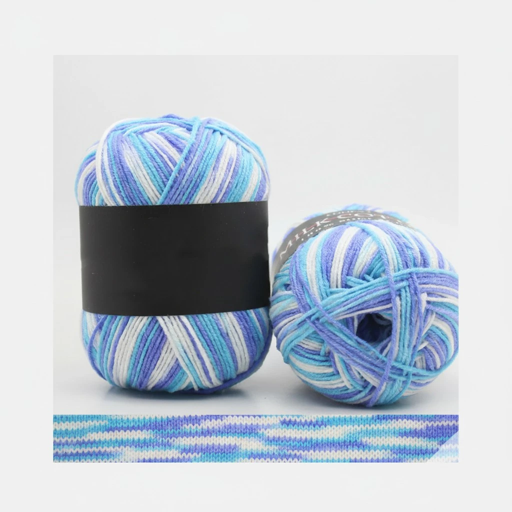 5 Rolls of Multicolor Gradient Cotton Yarn Crochet Thread Knitting Three-ply Wool Yarn (Yellow Green Pink Orange Yellow Blue Purple Blue White Colorful)