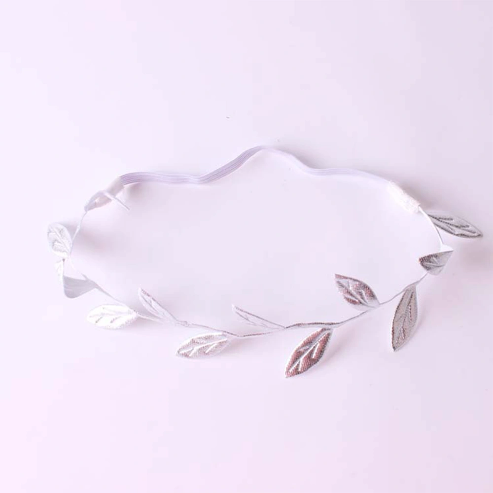 Sweet Newborn Baby Girls Photo Prop Angle Wing with Leaf Headband Set Gift for Baby Shower (Silver)