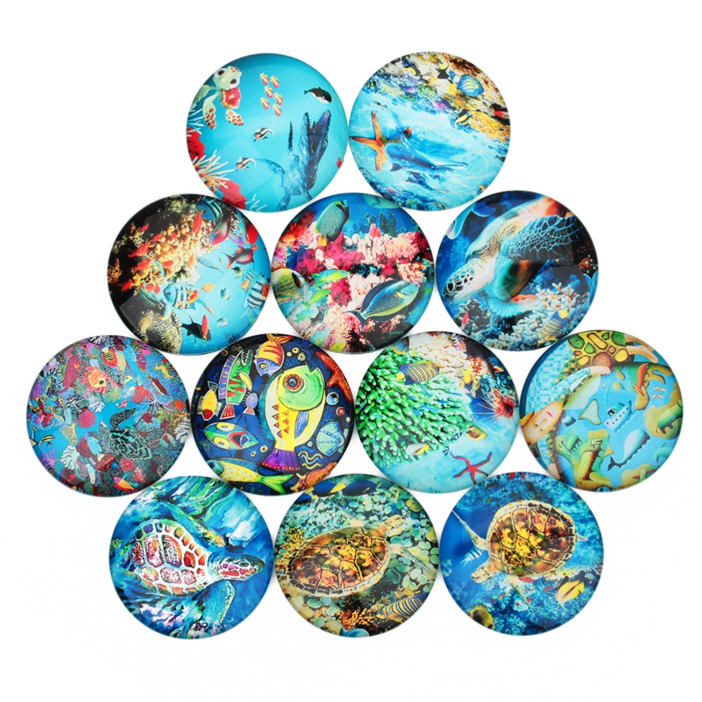 20PCS 12MM DIY Time Glass Patch Round Colored Ocean Style Glass Interface Creative DIY Ocean Style Glass Patches Delicate Colored Ocean Patterns Glass Patches for DIY Crafts Making (Sky-blue)