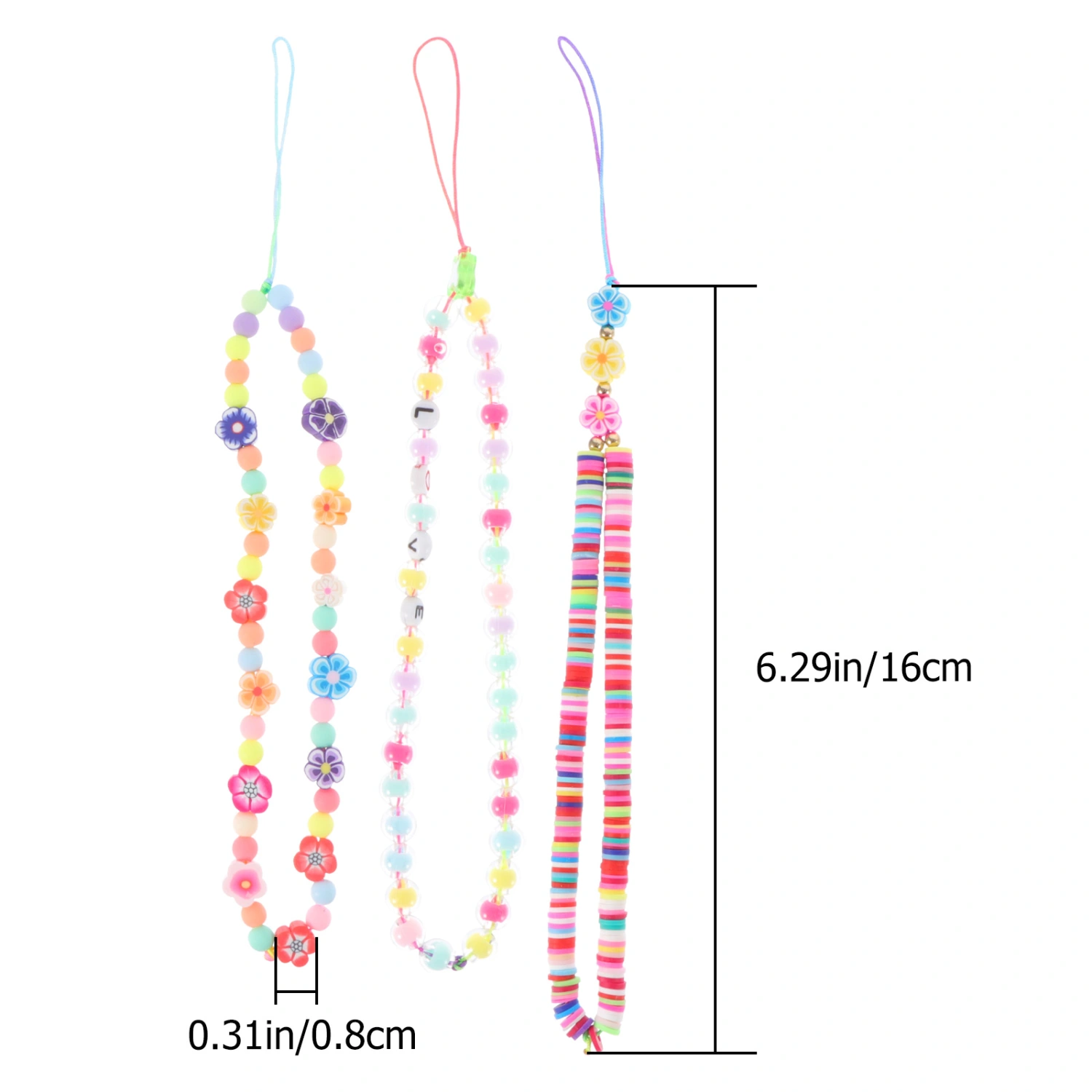 3Pcs Phone Lanyard with Bead Charms Portable Camera Hanging Rope Phone Chains