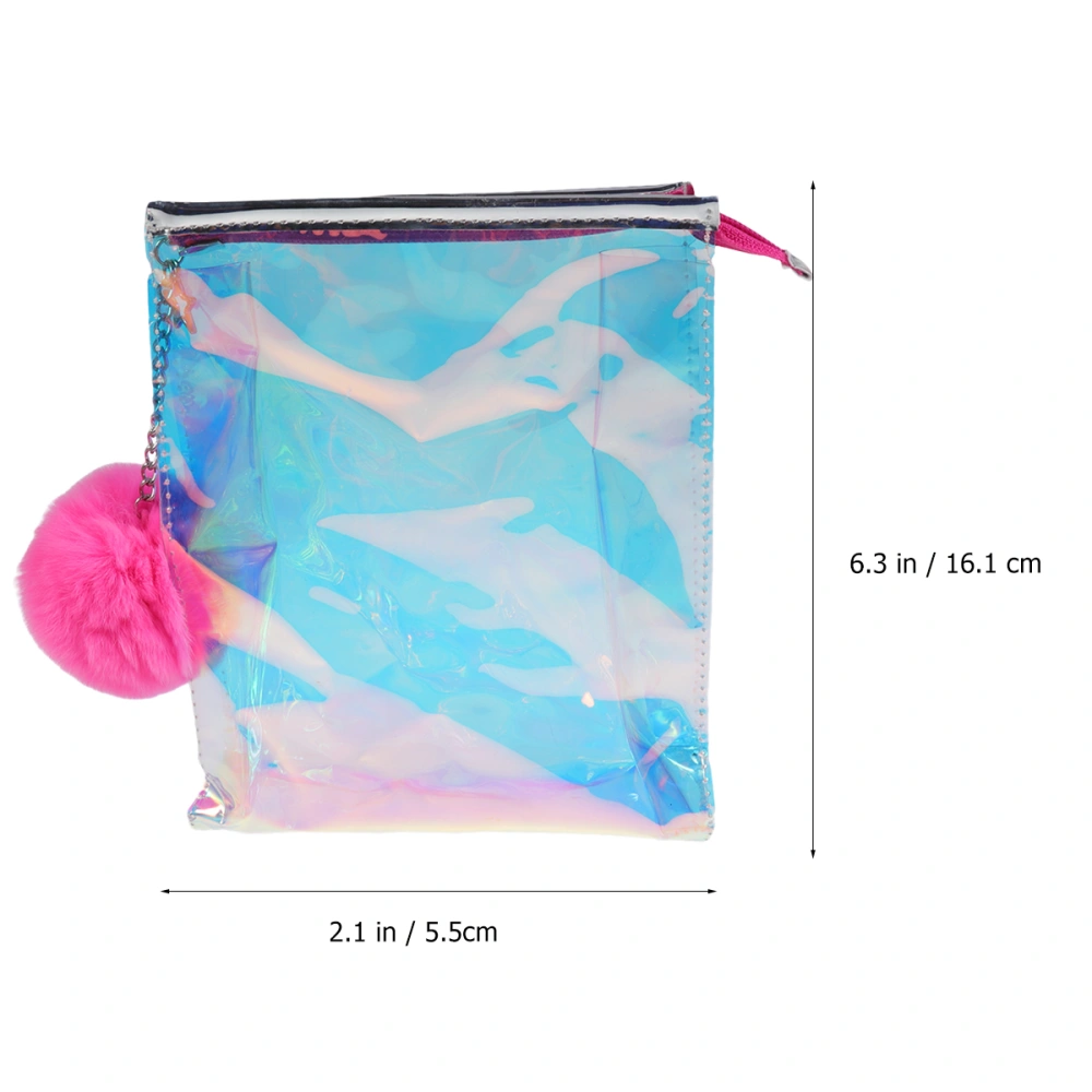 Makeup Bag Transparent Symphony Cosmetic Beauty Bag Travel Toiletry Pouch for Lady Girls (Rosy Pom)