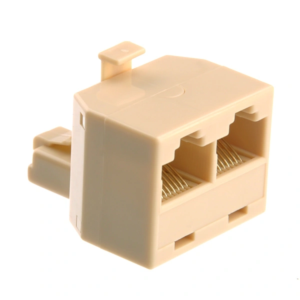 RJ45 8-pin 1 Male to 2 Female Ethernet Network Cable Extension Coupler Connector (Beige)