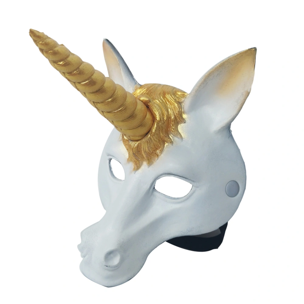 1pc Adults Children Halloween Cosplay Masquerade 3D Stereoscopic PU Foaming Unicorns Shape Design Mask Head Cover Party Supplies (White)