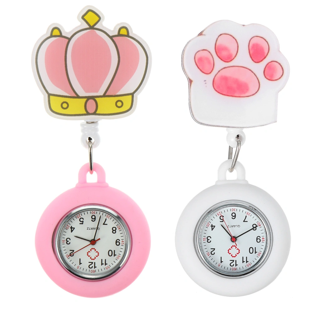 2pcs Interesting Crown Nurse Watch Luminous Pocket Watch Quartz Movement Watch