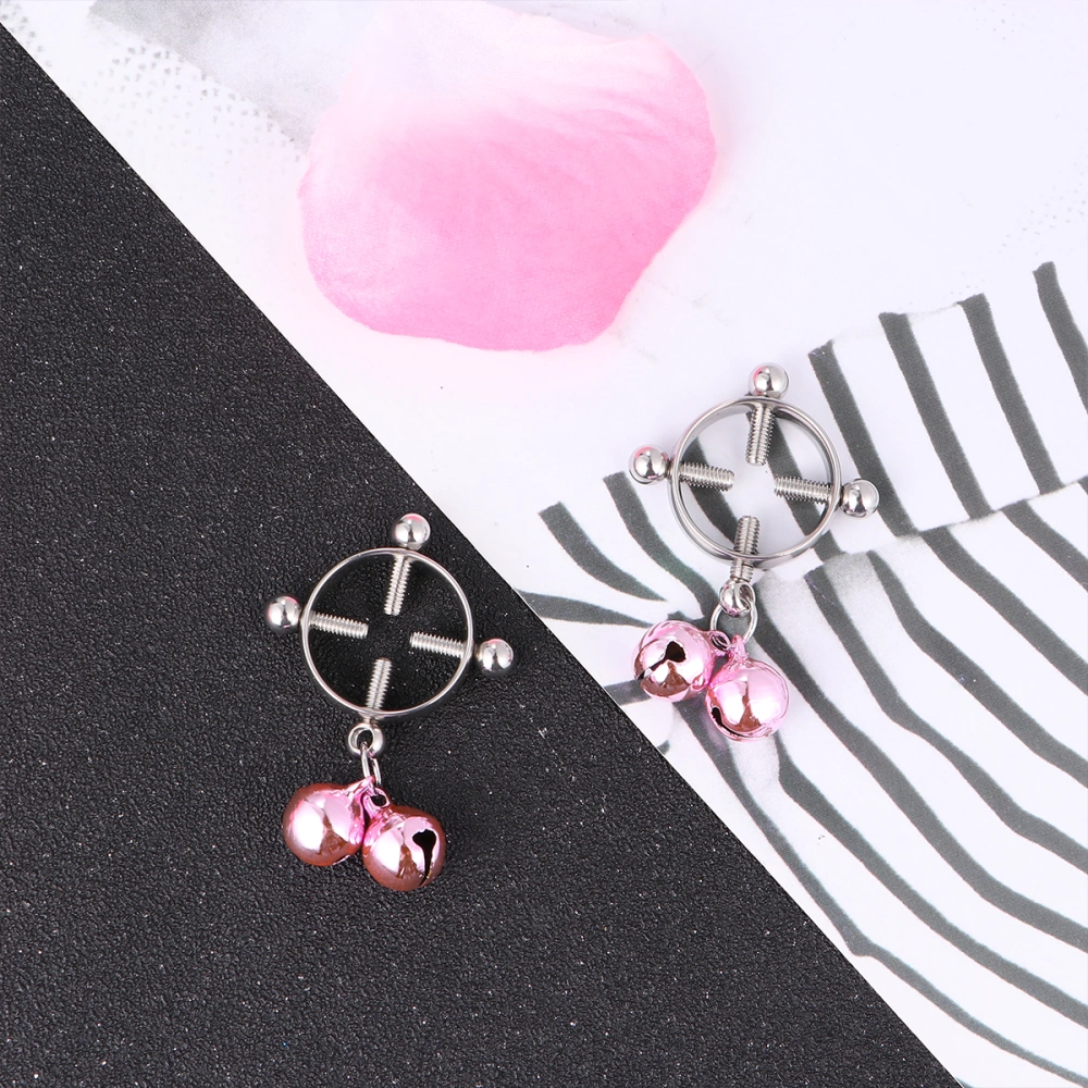 1 Pair Papilla Ring Stainless Steel Colorful Bell Papilla Studs Adjustable Body Decoration Rings for Women (Pink)