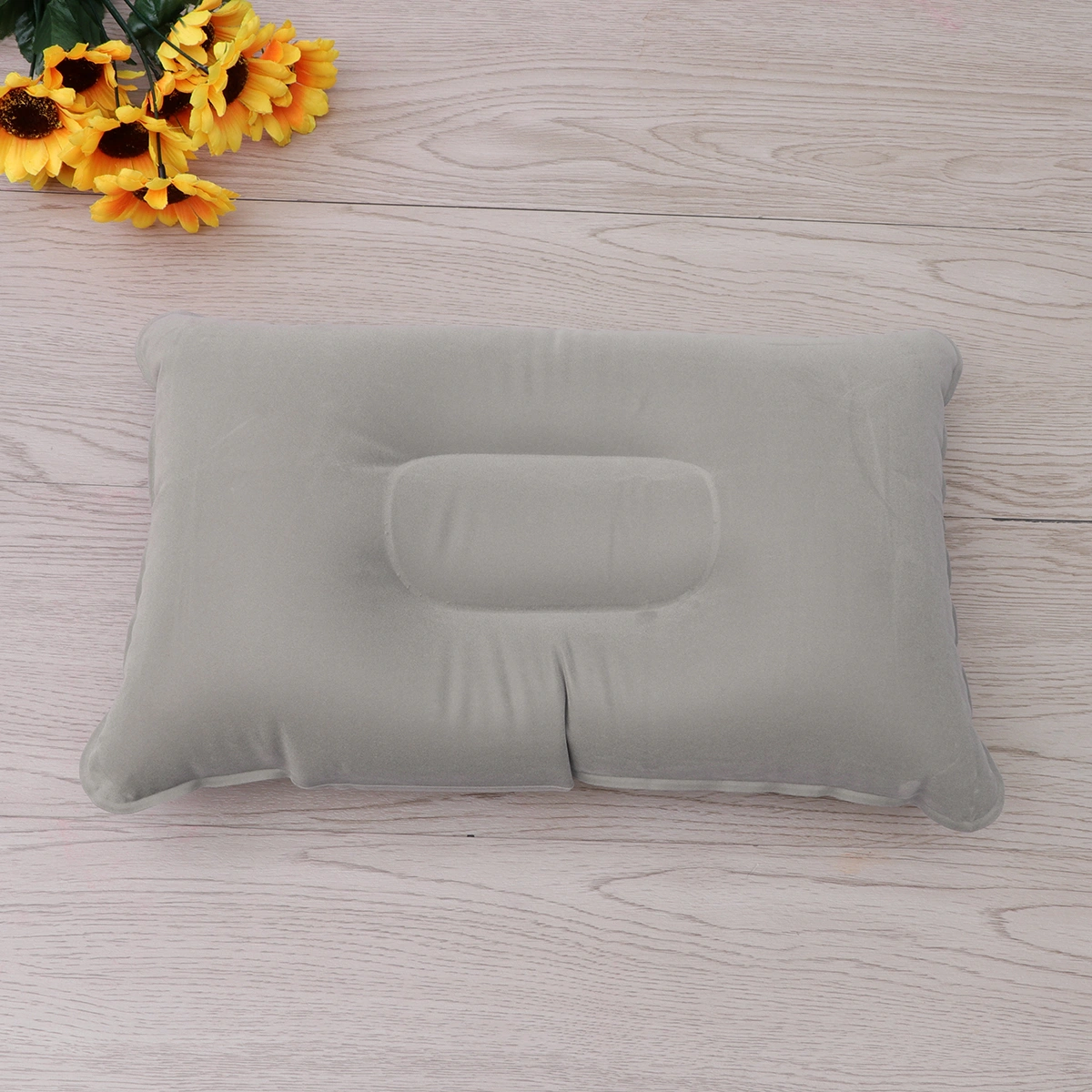 2pcs Super-thick Flocking Fabric Inflatable Pillow Portable Travel Pillow for Outdoor Activities (Grey)