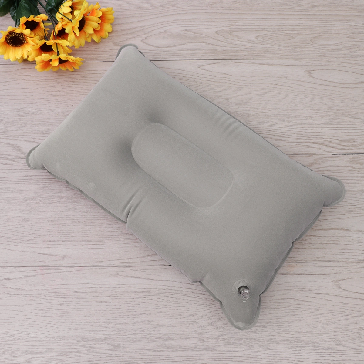 2pcs Super-thick Flocking Fabric Inflatable Pillow Portable Travel Pillow for Outdoor Activities (Grey)