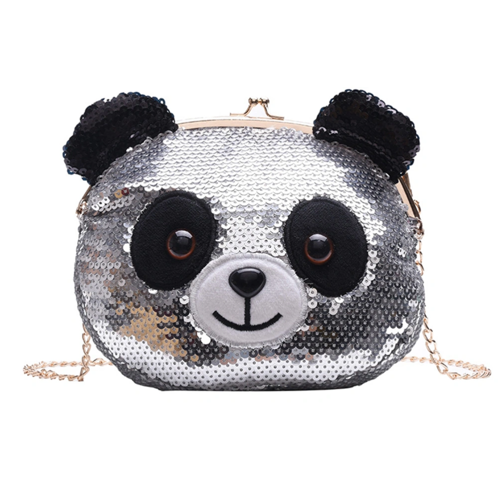 Sequin Panda Design Crossbody Bag Fashion Chain Bag Shiny Shoulder Bag Delicate Adorable Buckle Pouch for Girls Lady