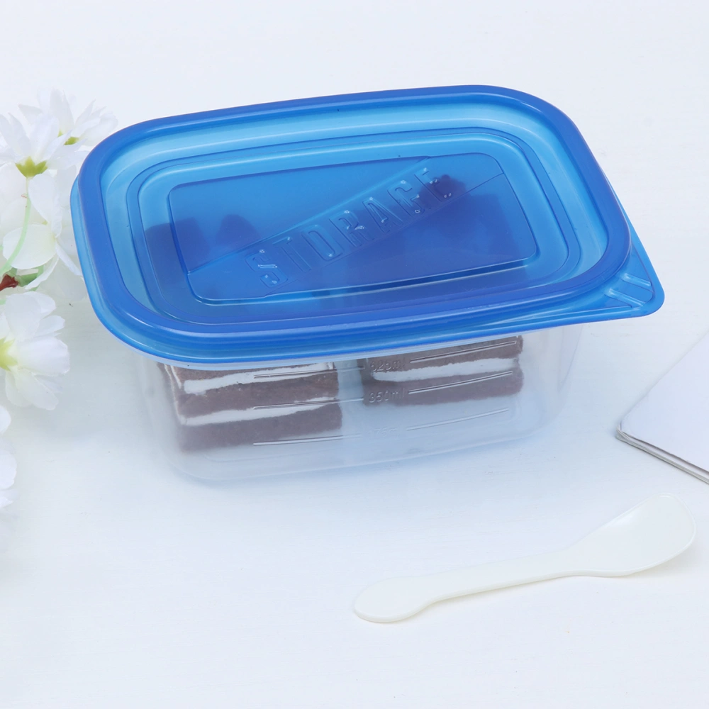 709ML Meal Prep Containers with Blue Lids and 5PCS Spoons Stackable Cream Fruit Cake Food Storage Box Disposable Bento Take-out Box