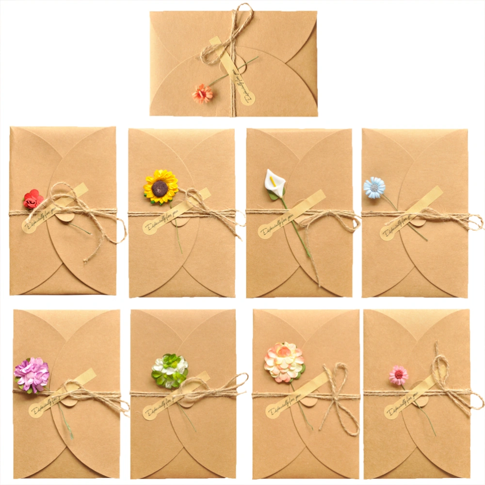 9pcs  Christmas Gift Retro Literary Small Fresh Kraft Paper Manual Creative DIY Dried Flower Greeting Card(Random Style)