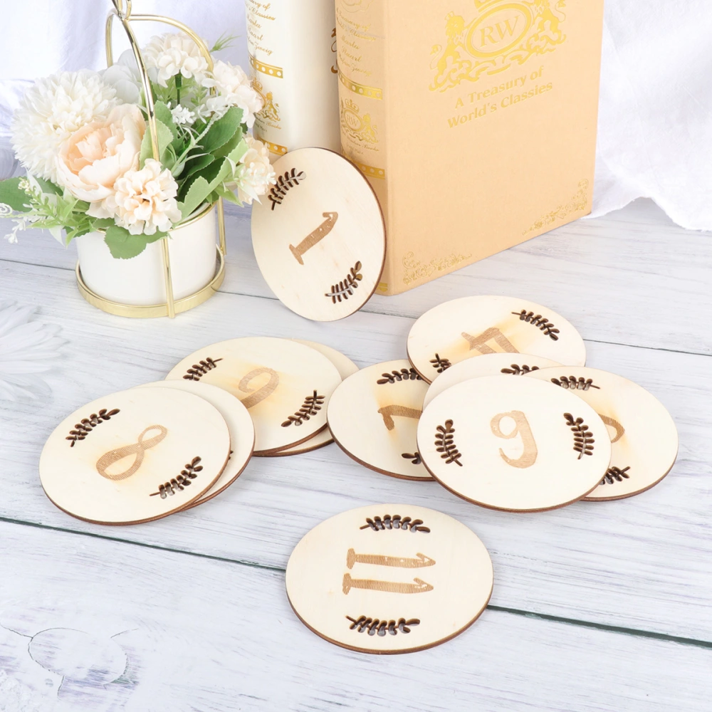 12pcs Baby Birth Month Number Cards Birthday Creative Infant Commemorate Milestone Photography Props (Leaves Numbers)