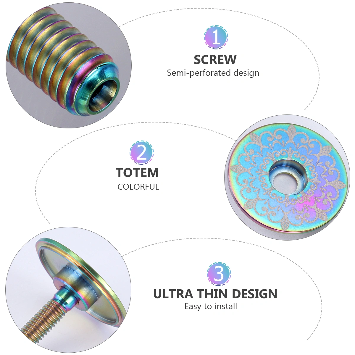 1 Set with Screw Bike Headset Stem Caps Kit Bike Accessory (Totem, Colorful)
