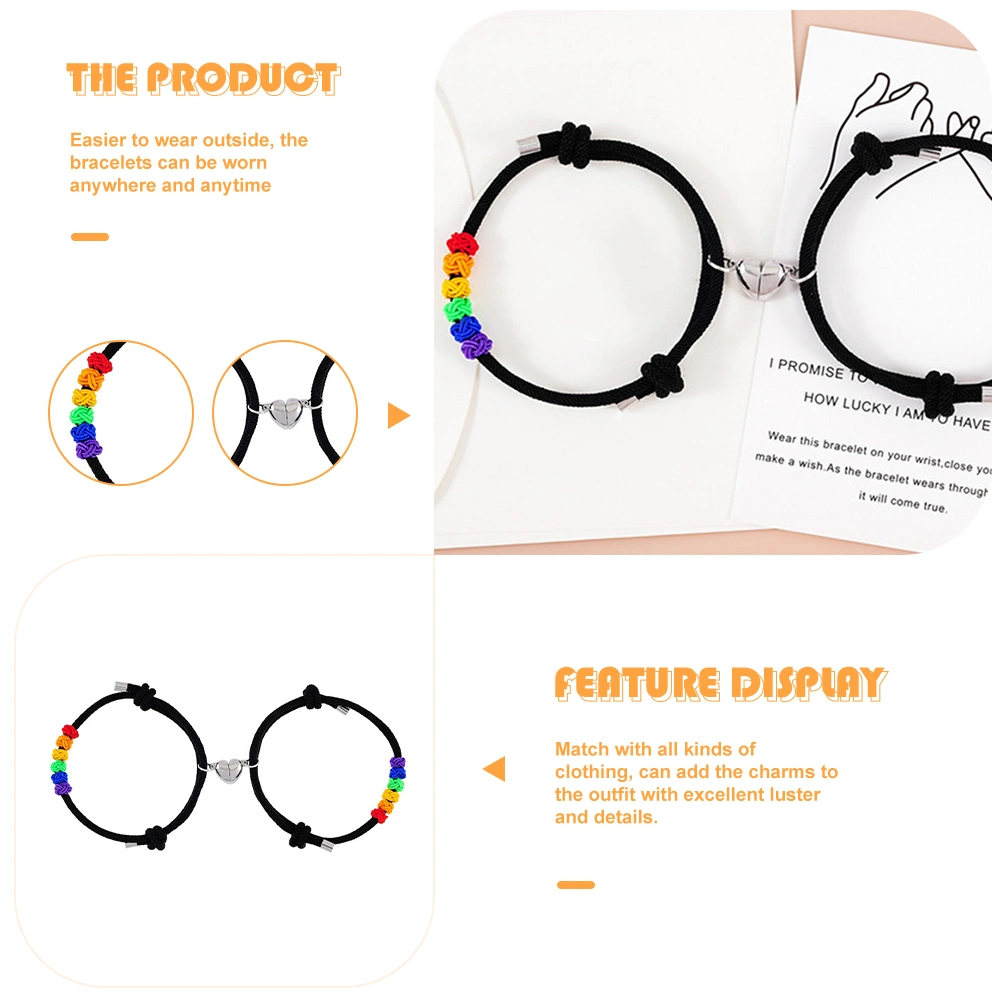 2pcs Magnetic Friend Couple Bracelets Adjustable Matching Bracelets for Couples