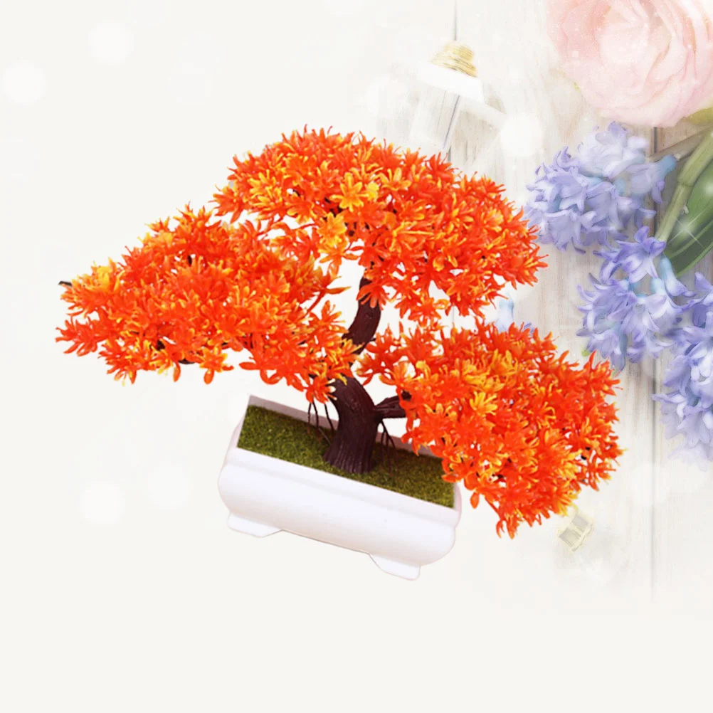 Simulative Plants 3 Fork Greeting Pine Plastic Potted Plant Small Ornaments (Red)