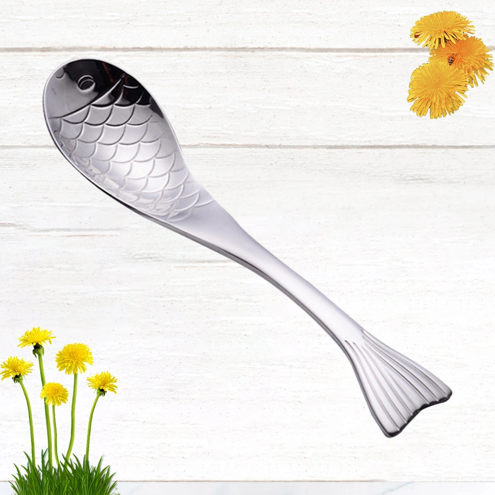 Fish Shape Soup Spoon Stainless Steel Spoon Stainless Steel Soup Ladle Fish Dinner Spoon (M)