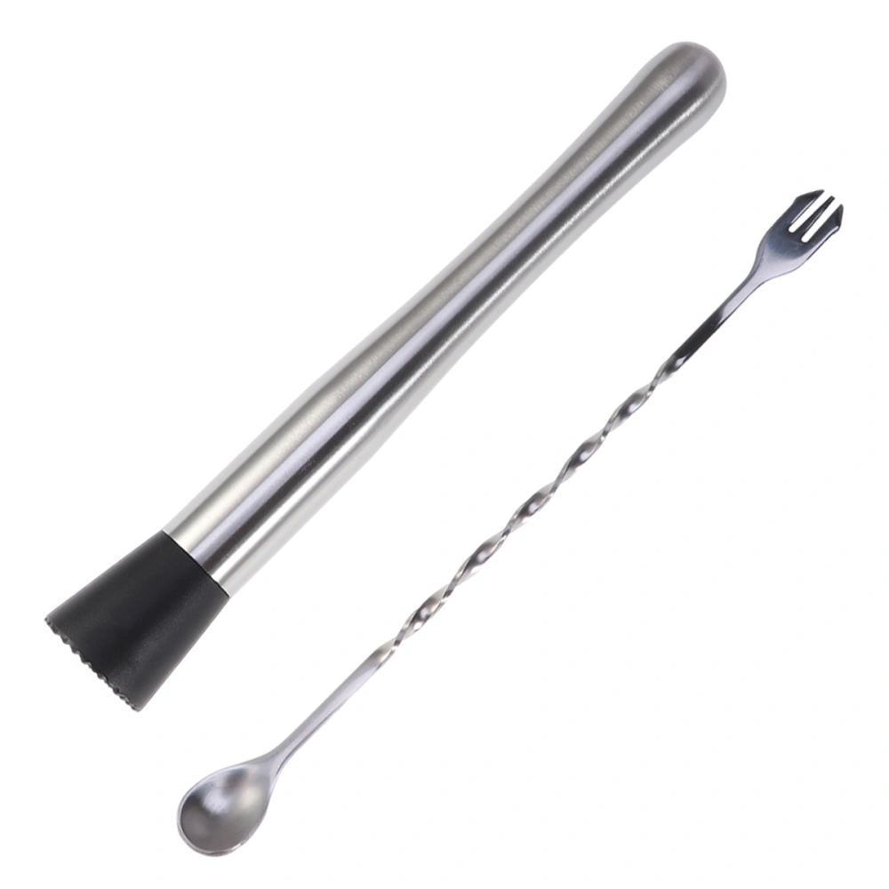 2pcs/Set Stainless Steel Crushed Ice Muddler Stirring Spoon Long Handle Swizzle Stick Cocktail Stirrer Barware