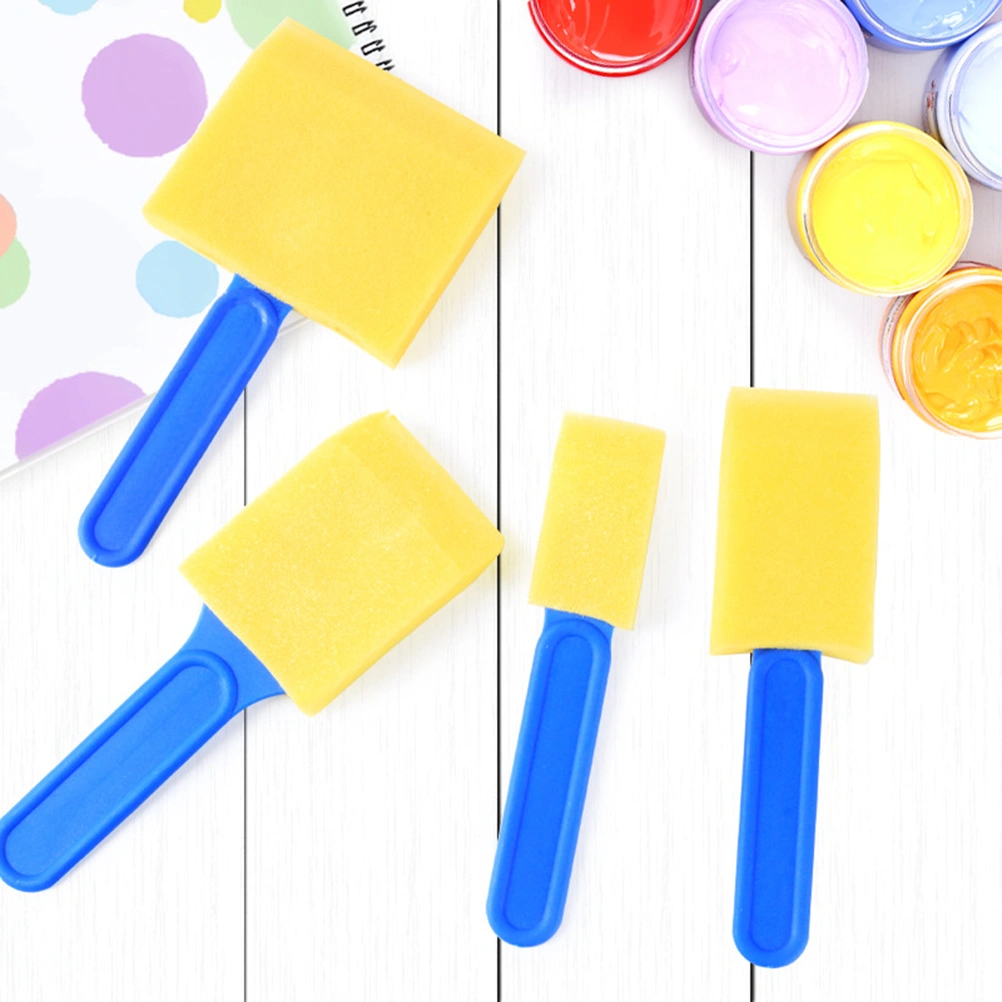 12 Pcs in 3 Set DIY Art Painted Sponge Brushes Colorful Graffiti Drawing Art Material for Children Kindergarten Preschool (Yellow, Blue)