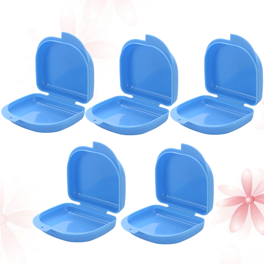 5pcs Retainer Case Teeth Guard Case Orthodontic Dental Retainer Box Denture Storage Container for Travel Office (Blue)