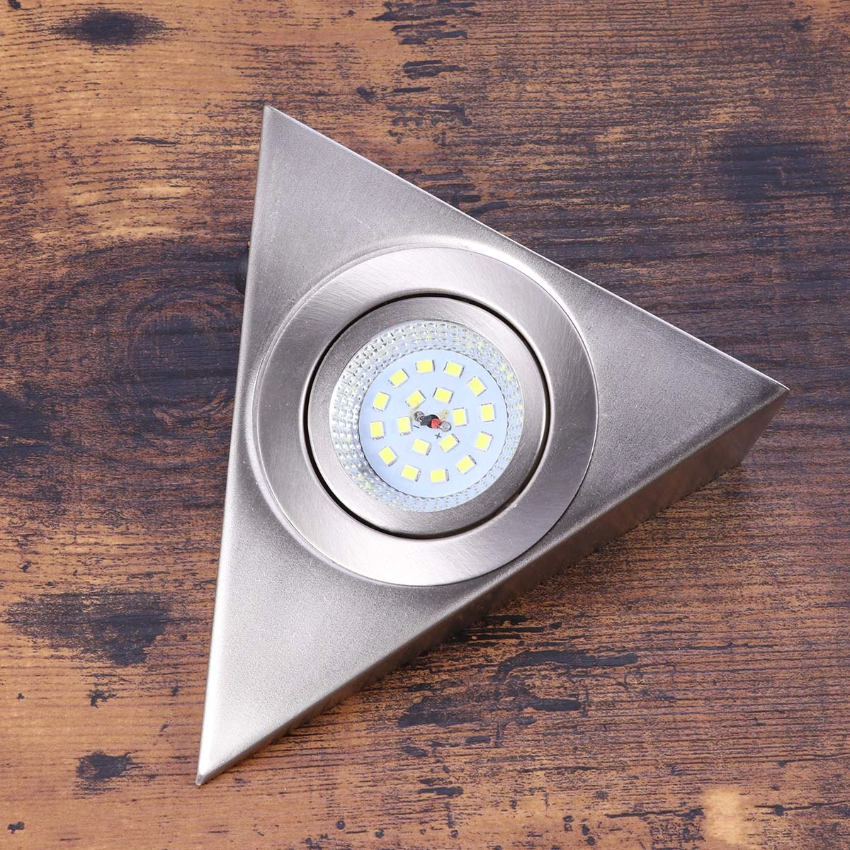 13x13cm LED Under Cabinet Lights Under Cabinet Lighting Triangle Mini Shelf Light Stainless Steel Brushed Cupboard Lamp Daylight White for Kitchen Cabinet, Wardrobe, Wine coolers and TV stands- Warm White Light