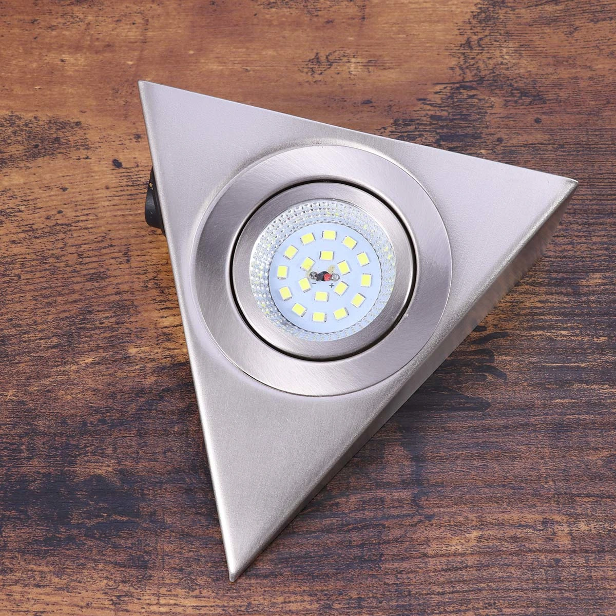 13x13cm LED Under Cabinet Lights Under Cabinet Lighting Triangle Mini Shelf Light Stainless Steel Brushed Cupboard Lamp Daylight White for Kitchen Cabinet, Wardrobe, Wine coolers and TV stands- Warm White Light