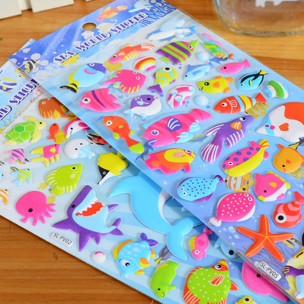 6pcs 3D Cartoon Marine Animal World PVC Bubble Puffy Stickers Kids Classic Toys School Teacher Reward Decorative Sticker