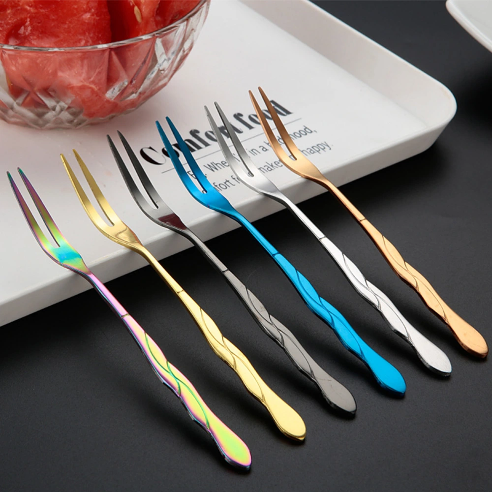 10pcs Stainless Steel Fruit Picks Two Prongs Dessert Fork Salad Forks Party Supplies for Hotel KTV Bar (Silver)