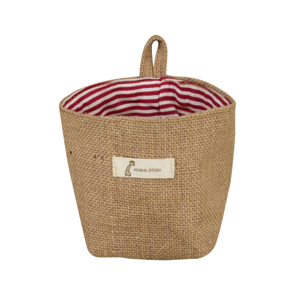 Cotton Fabric Flower Pot Small Sacks Hanging Little Striped Jute Storage Basket Hanging Storage Bag (Red Stripe)