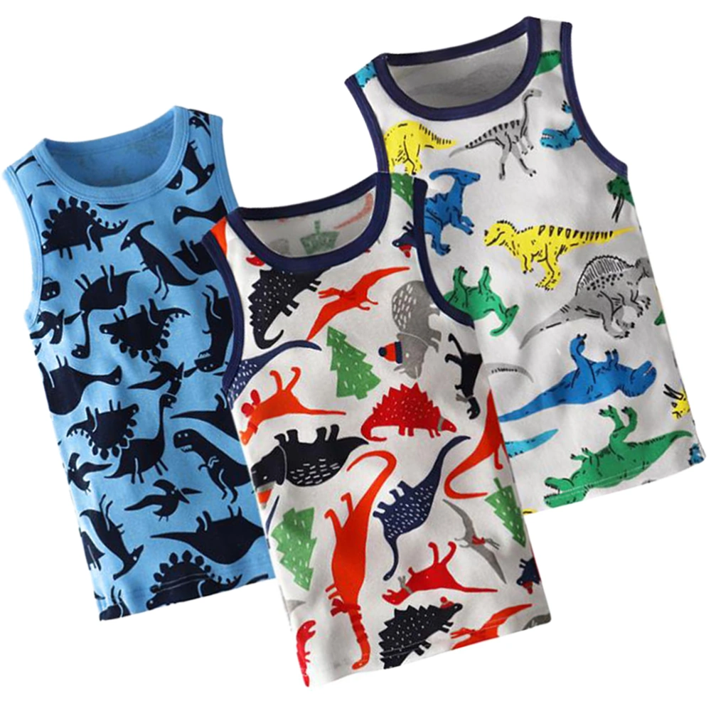 3pcs Cotton Vest Summer Clothes Sleeveless Shirt Cartoon Vest for Baby Children Kids Boys (H157/DinosaurBX502 110cm)