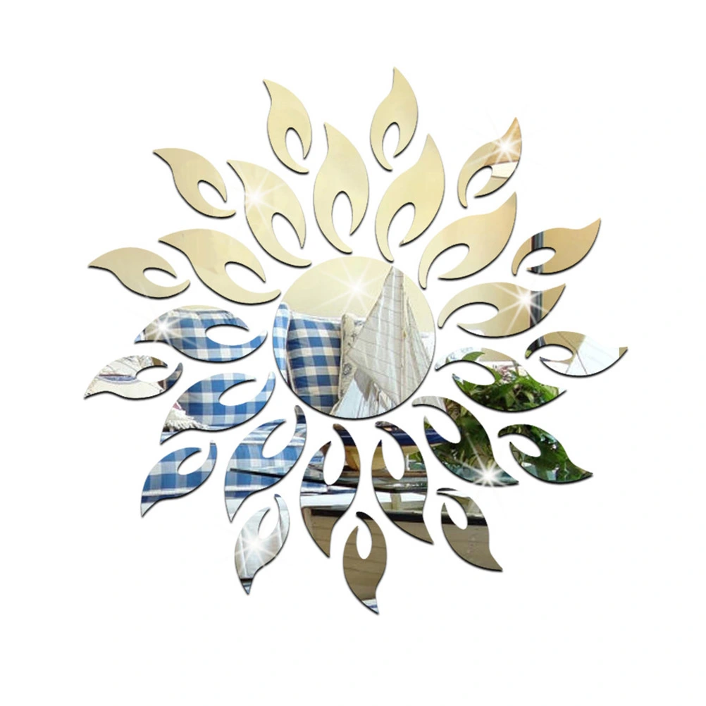 3D Sunflower Acrylic Wall Sticker Removable Mirror Sticker Eco-friendly Wall Decals for Bedroom Living Room Bathroom Decoration (Silver)