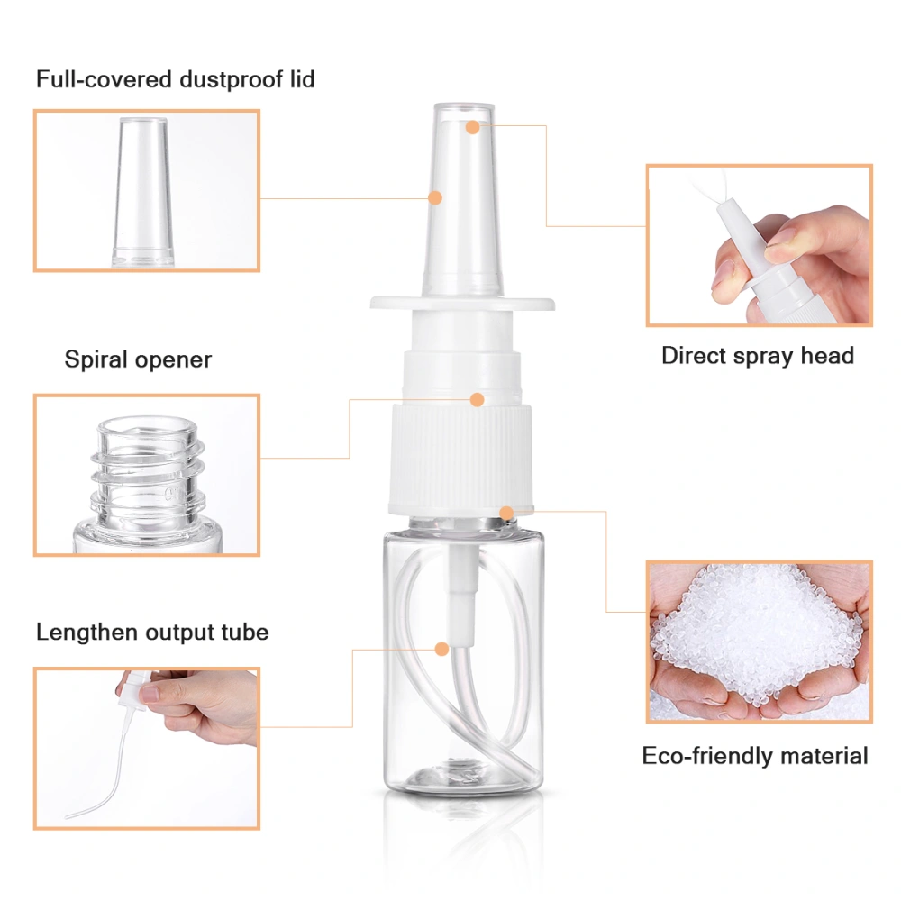 HEALLILY 5 Pcs 10ml Portable Nasal Sprayer Bottle Rhinitis Refillable Fine Mist Bottles Empty Spray Bottles PET Plastic Bottles