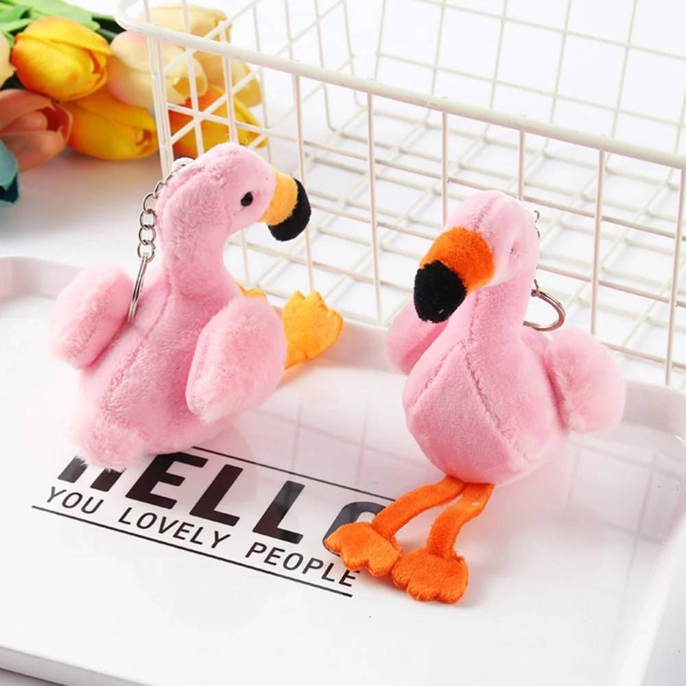 2pcs Plush Flamingo Keychain Fashion Key Ring Ornament Car Hanging Ornament Plush Flamingo Doll Key Ring (Random Color)