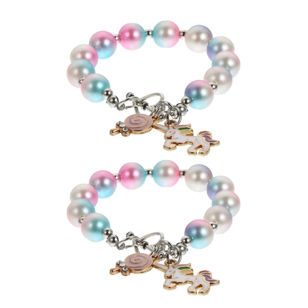 2pcs Exquisite Pearl Bracelet Creative Unicorn Decor Women Fashion Jewelry