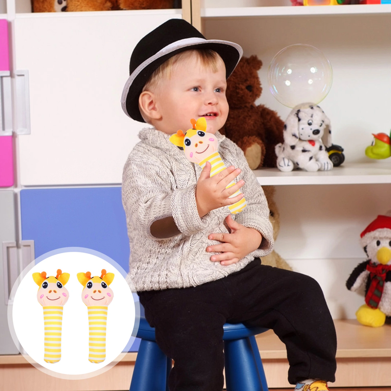 2 Pcs Stuffed Hand Rattle Toys Kid Playthings Cartoon Hand Jingle Bells