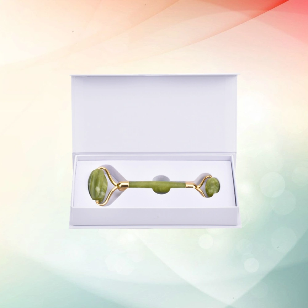 Portable Crystal Beauty Roller Face Firming Bar Natural Jade Thin Face Massager for Woman Lady Girl (Straight Bar + Clamshell Box)