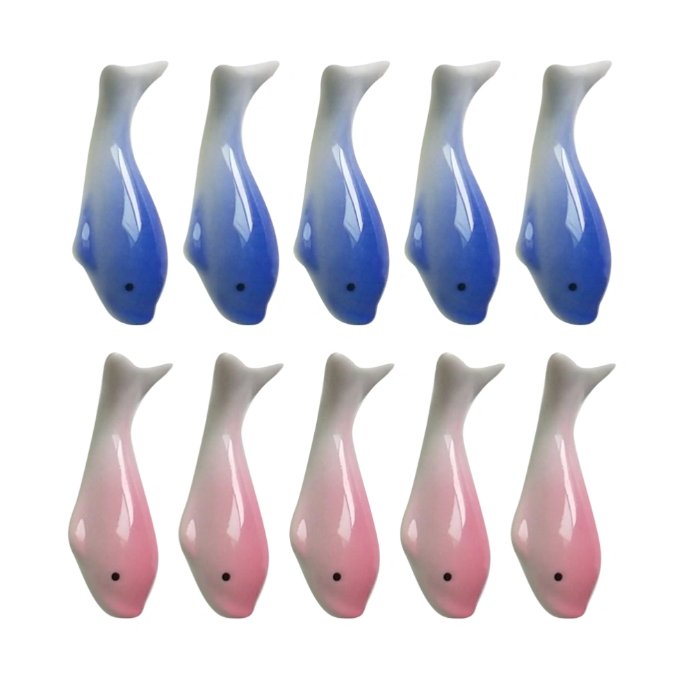 10pcs Whale Shaped Chopsticks Rests Ceramics Chopsticks Holder Spoon Stand Dinner Table Decoration for Home Restaurant (Pink + Blue)