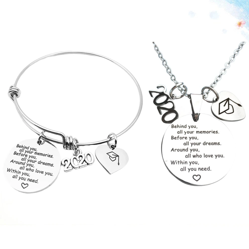 2Pcs Girls Silver Friendship Bangle Always Always There Bracelet for Graduation(Silver)