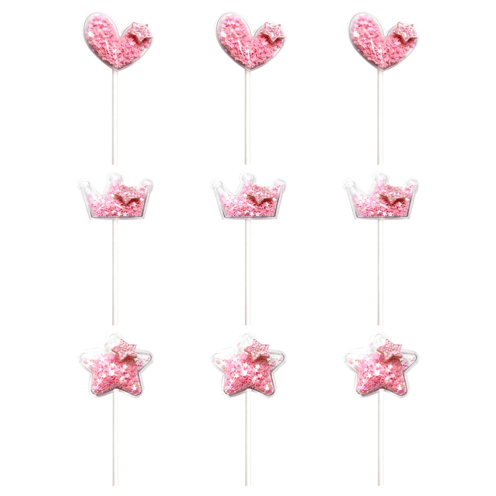 9Pcs Wedding Cake Topper Baking Inserted Cards Birthdfay Party Props (Pink)