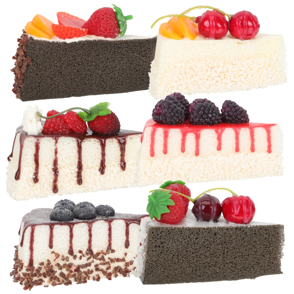 6pcs Artificial Desserts Faux Slice Cakes Fruit Triangle Cakes Realistic Cake Models