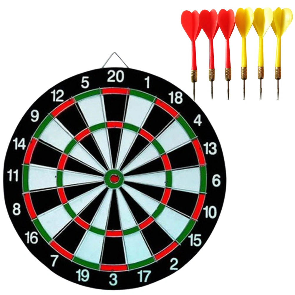 1 Set 12 Inches Flocking Dart Board with 6pcs Darts Leisure Game Dartboard Set Board Games for Office Home Outdoor (Random Color Dart)