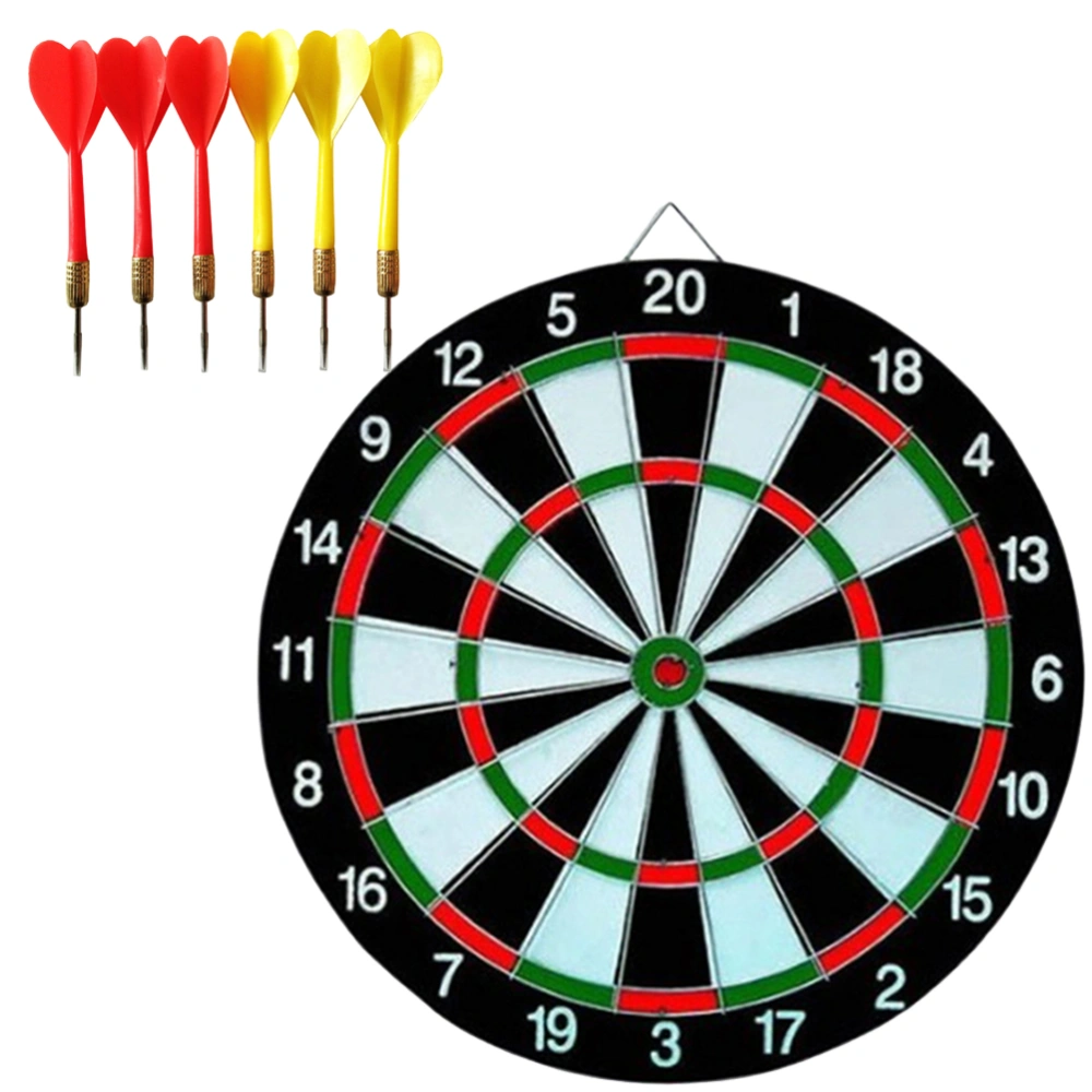 1 Set 12 Inches Flocking Dart Board with 6pcs Darts Leisure Game Dartboard Set Board Games for Office Home Outdoor (Random Color Dart)