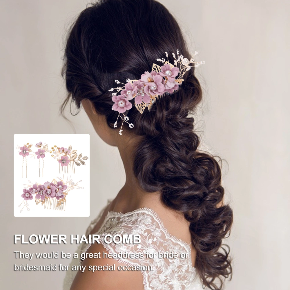 4pcs Flower Hair Comb Hair Stick Pin Bridal Headpiece Wedding Hair Accessories