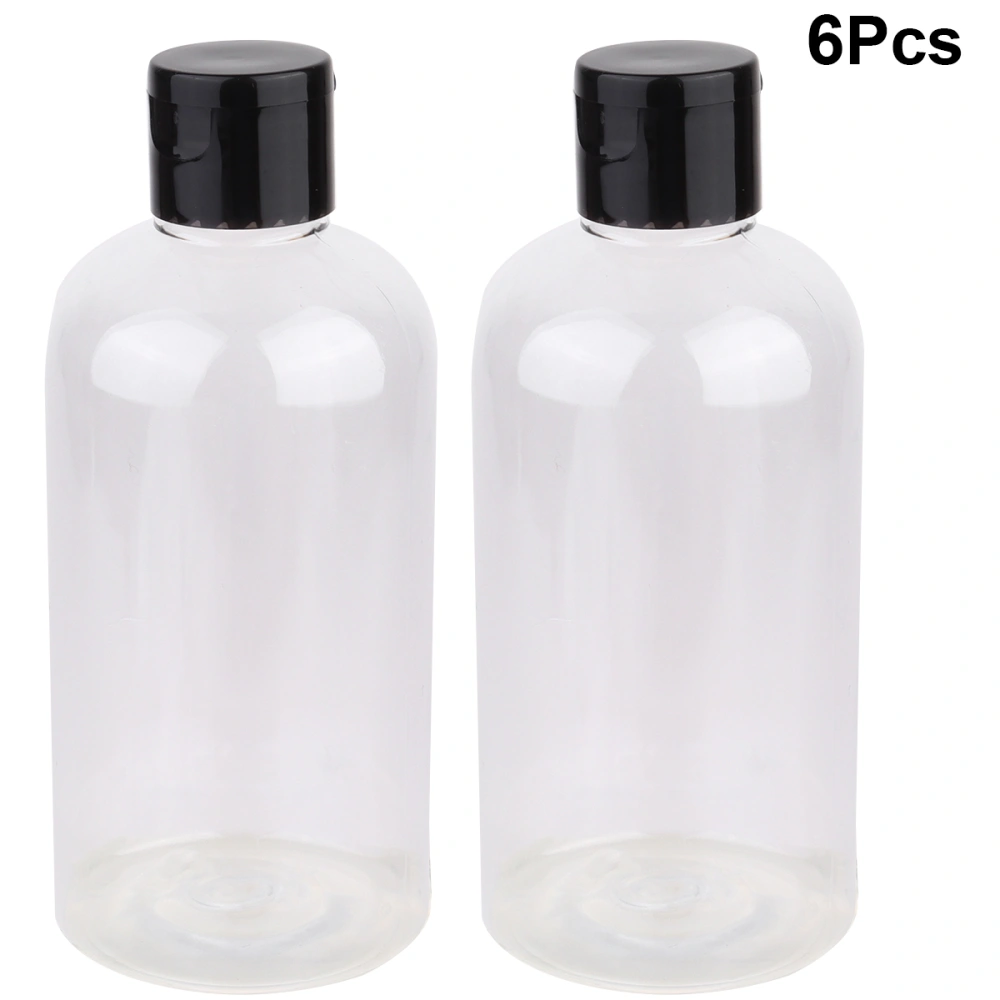 6pcs 250ML Cover Plastic Bottle Transparent Cosmetic Bottle Portable Empty Bottle Lotion Storage Bottle With Black Cover for Home Travel