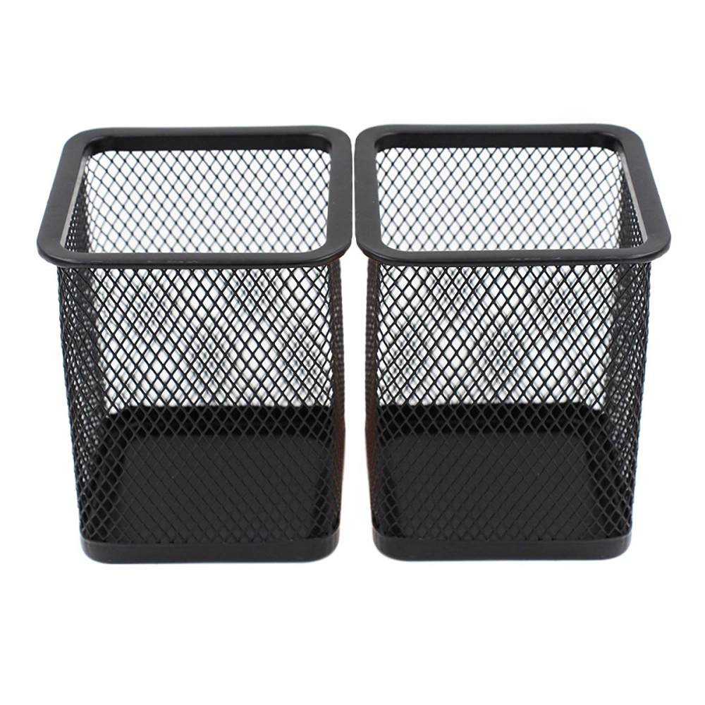 2pcs Metal Pen Pot Square Mesh Pencil Holder Container Organizer (Black)