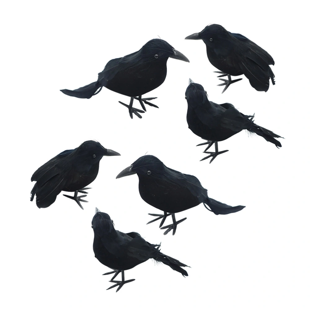 6pcs Halloween Black Feathered Crows Decoration Black Feathered Crows Ornaments