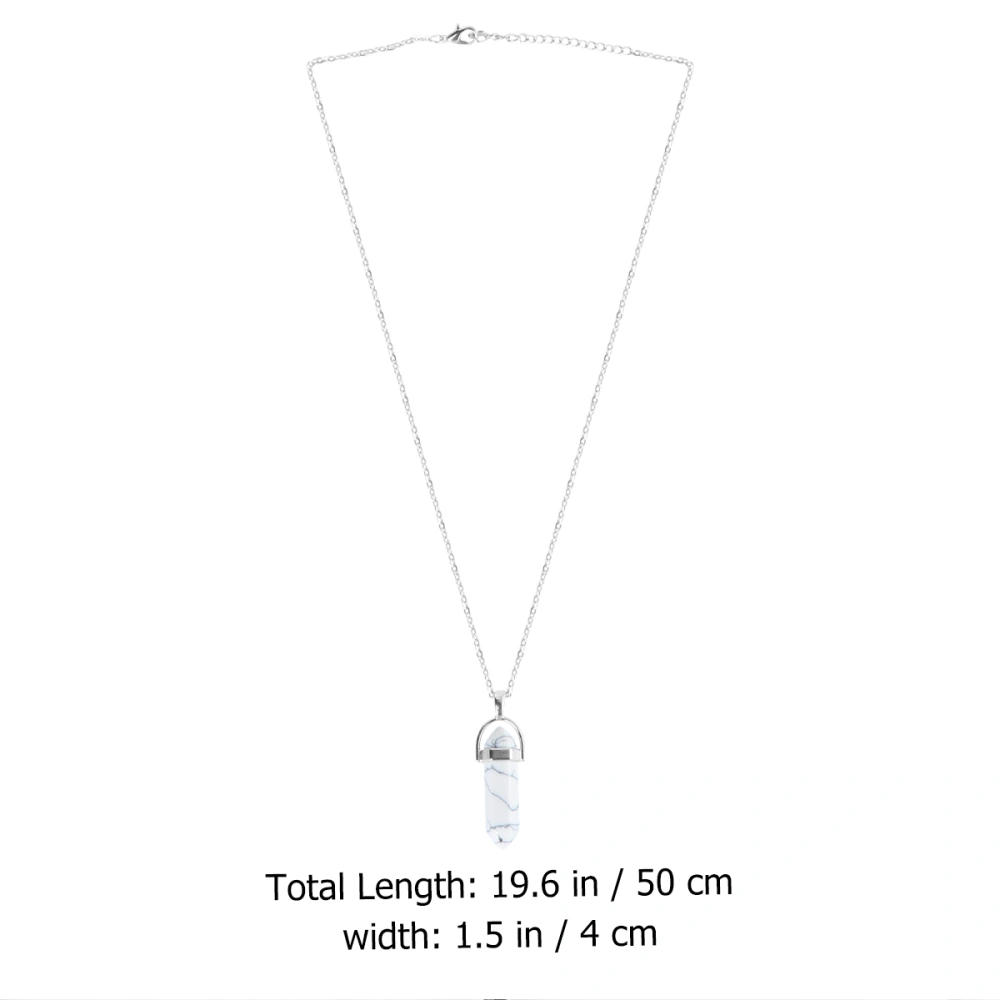 Natural Stone Pendant Creative Crystal Agate Hanging Delicate Pendant Fashion Charms Accessory With Chain for Jewelry Necklace DIY (White Stone, White K Chain and Black Leather Rope One for Each）