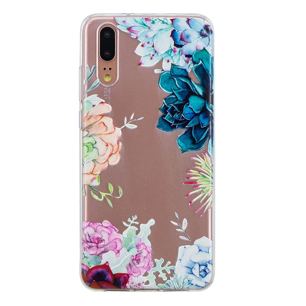 Phone Case Ultra Slim Thin Clear TPU Rubber Skin Silicone Protective Case Cover for HUAWEI P20 (Colorful Flower)