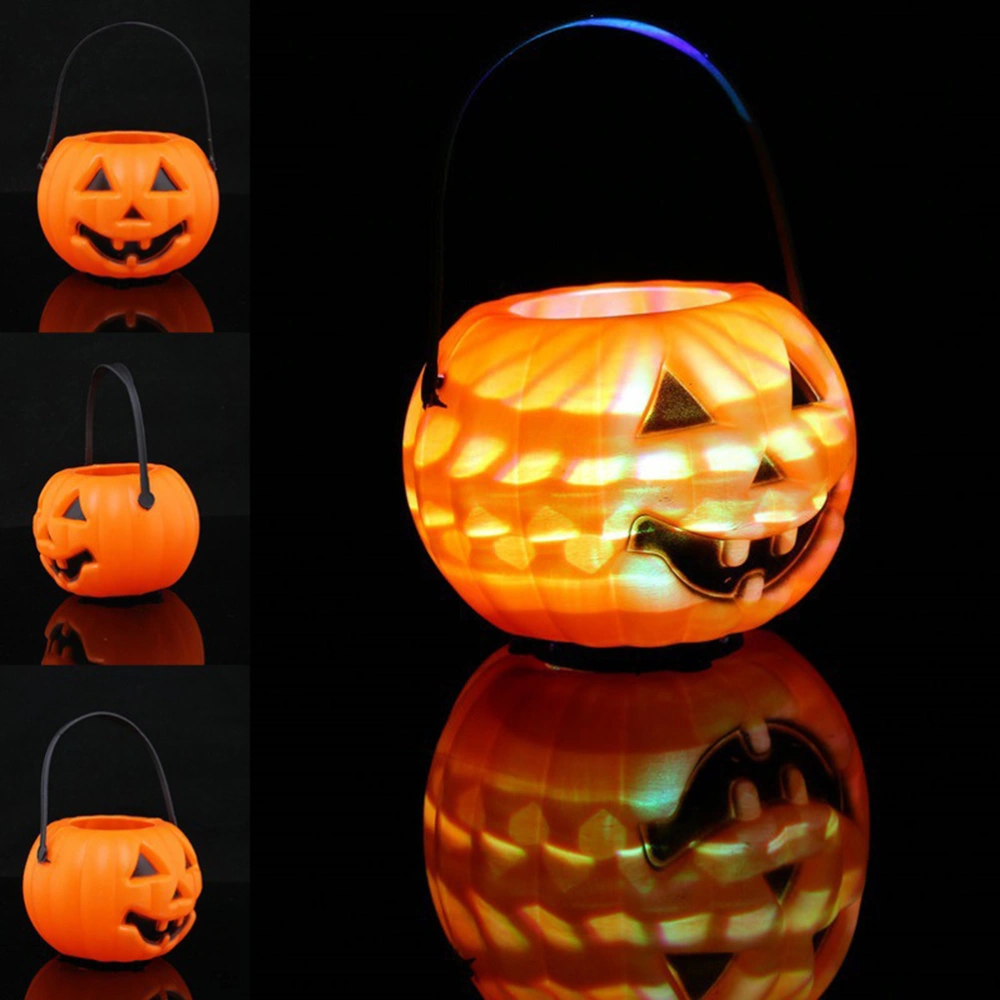 6 Pcs Halloween Glowing Pumpkin Bucket Portable Pumpkin Lamp Horror LED Pumpkin Candy Jar Ghost Festival Atmosphere Prop