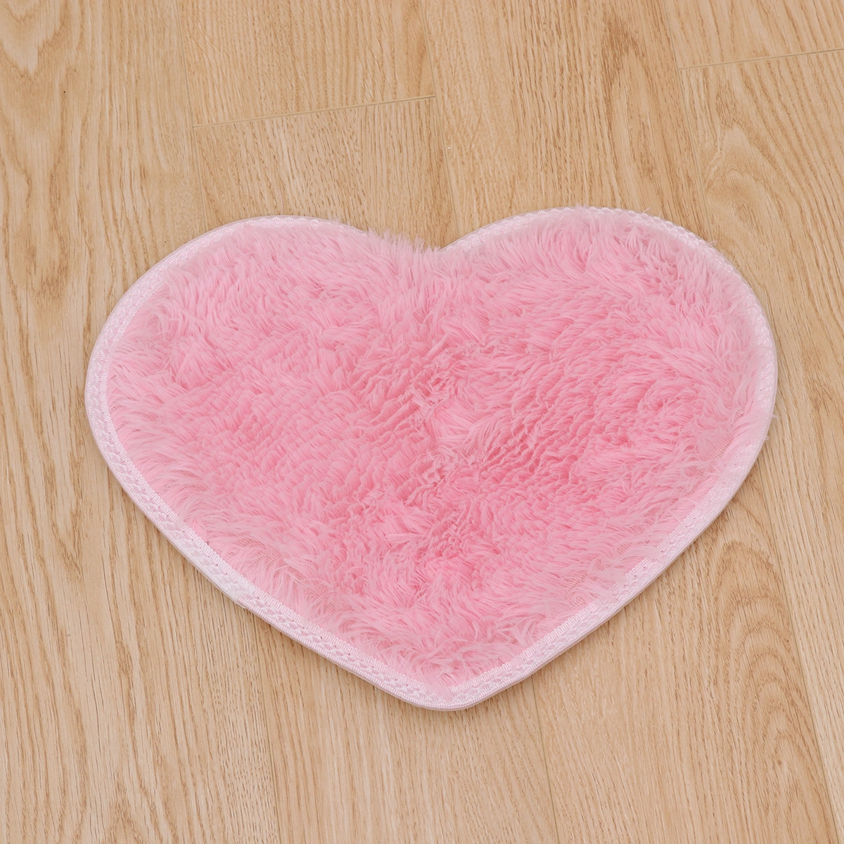 Sweet Heart Shape Fluffy Floor Mat Non-slip Area Rugs Carpet for Bedroom Dinning Room 30 x 40cm (Pink)