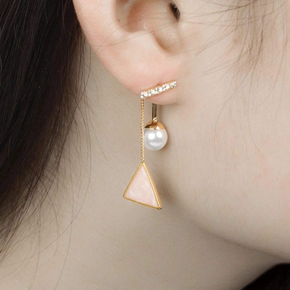 1 Pair of Fashion Triangle Earrings Elegant Geometric Pearl Drop Earrings Jewelry for Woman Girl (Pink)