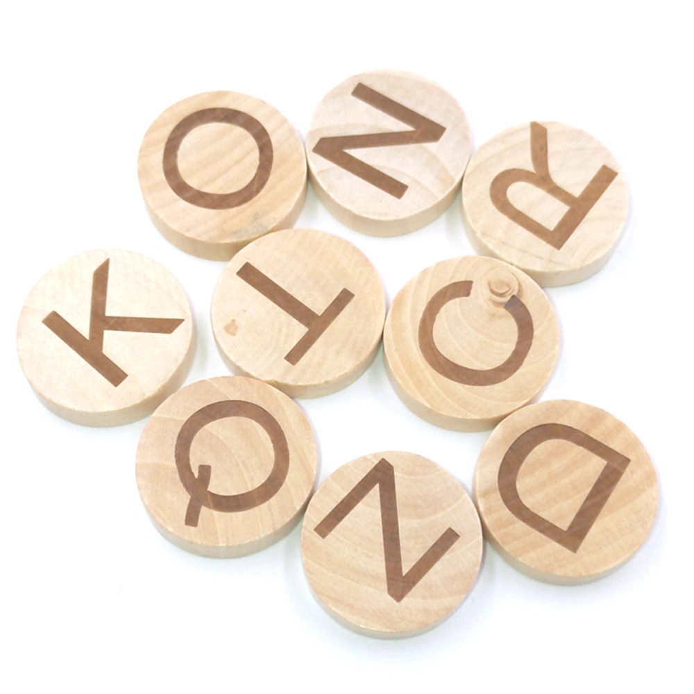 1 Bag 26pcs 26 Alphabet Thickened Wooden Slice Round Pieces Wood Adornement Educational Plaything (Wood Color)